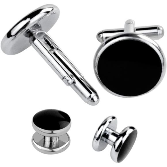 Tuxedo Studs and Cufflinks Set, Mens Cufflinks and Cuff Studs Set Cuff Links - Picture 5 of 8
